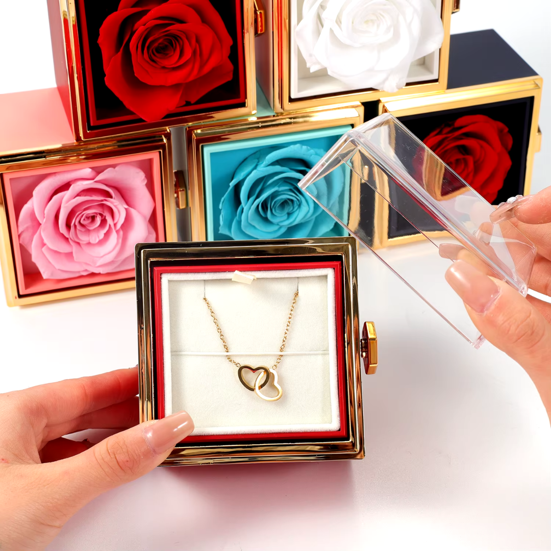 Enduring ROSE BOX with  ENGRAVED NECKLACE