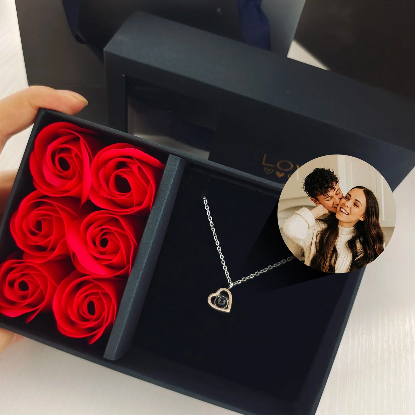 Personalized heart pendant necklace with photo projection