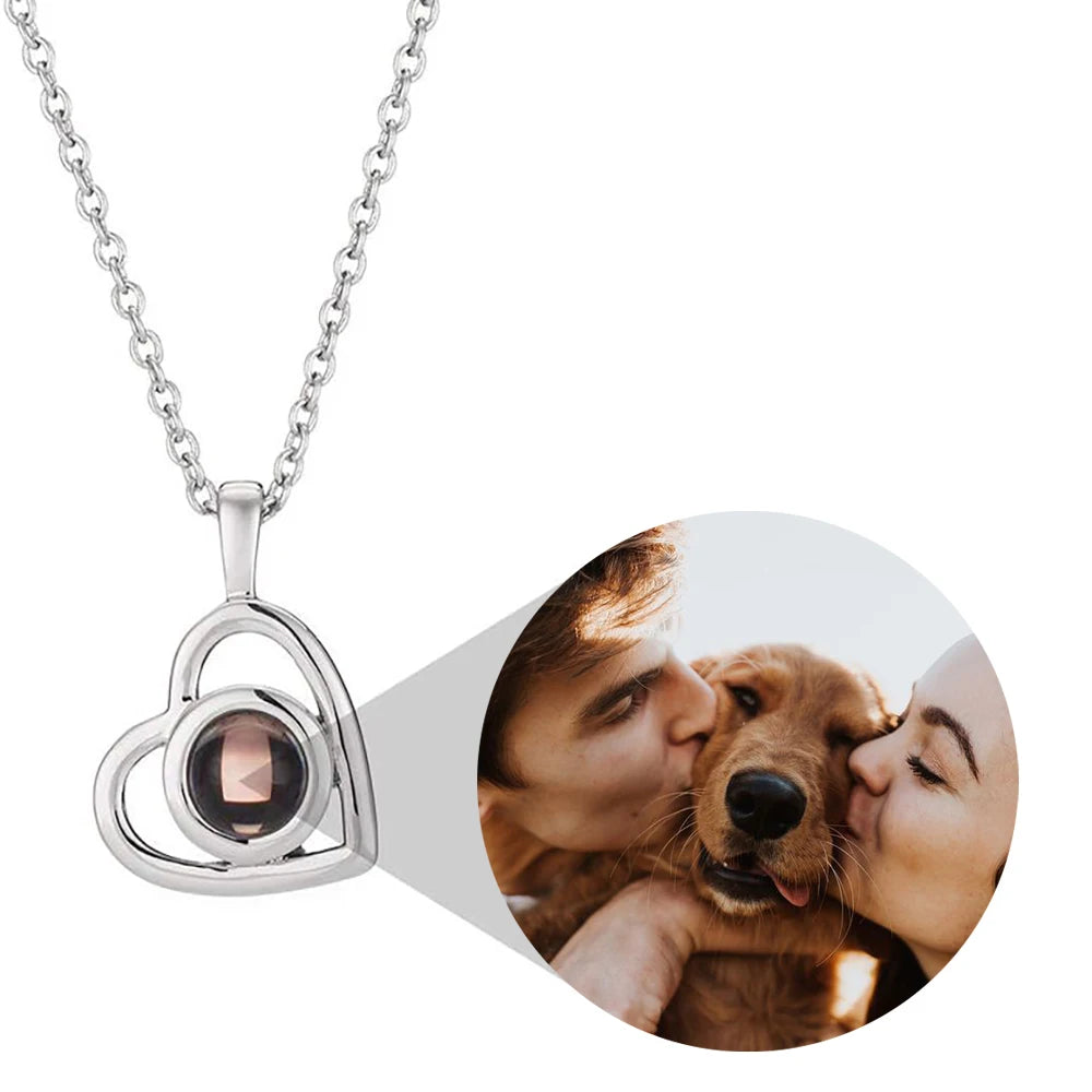 Personalized heart pendant necklace with photo projection