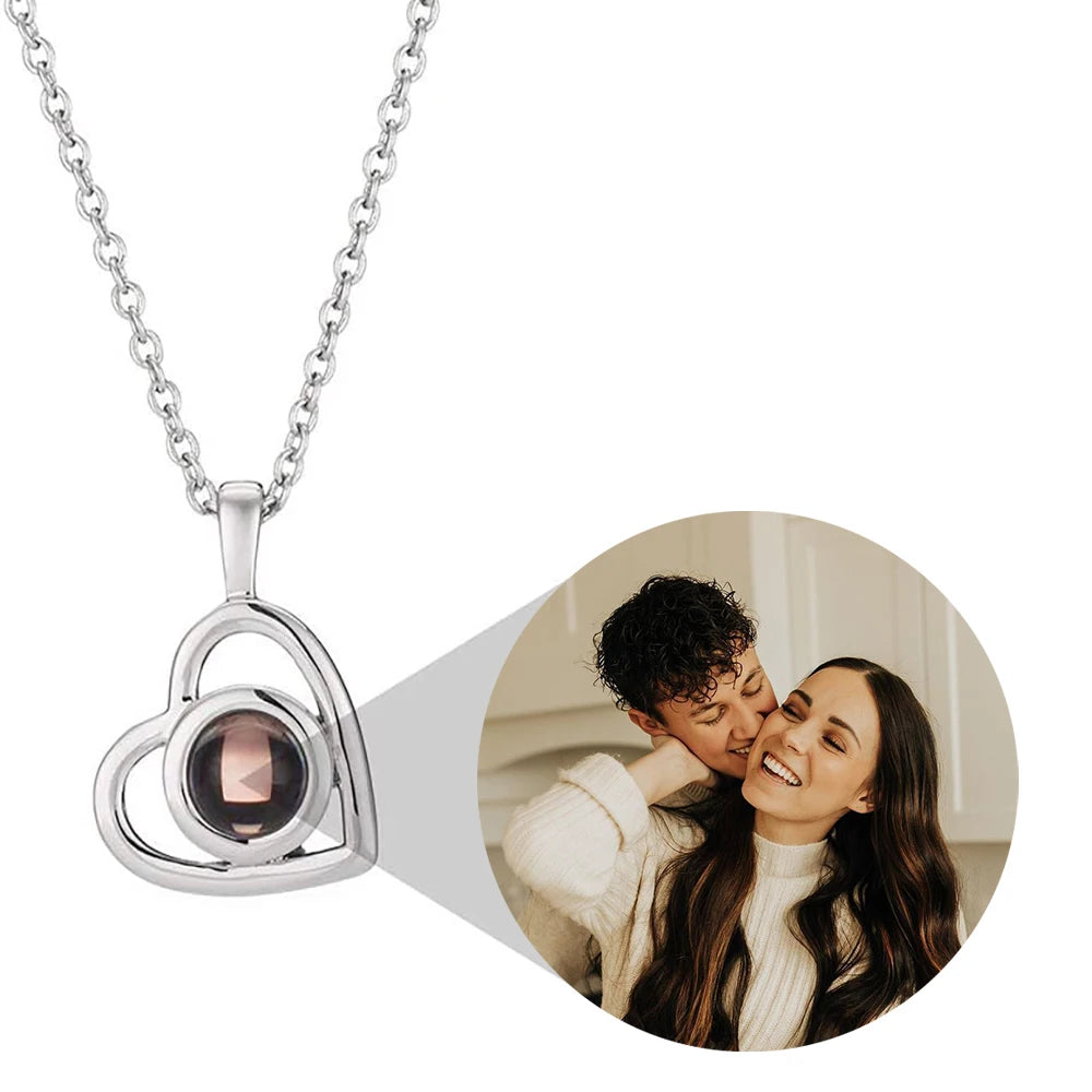 Personalized heart pendant necklace with photo projection