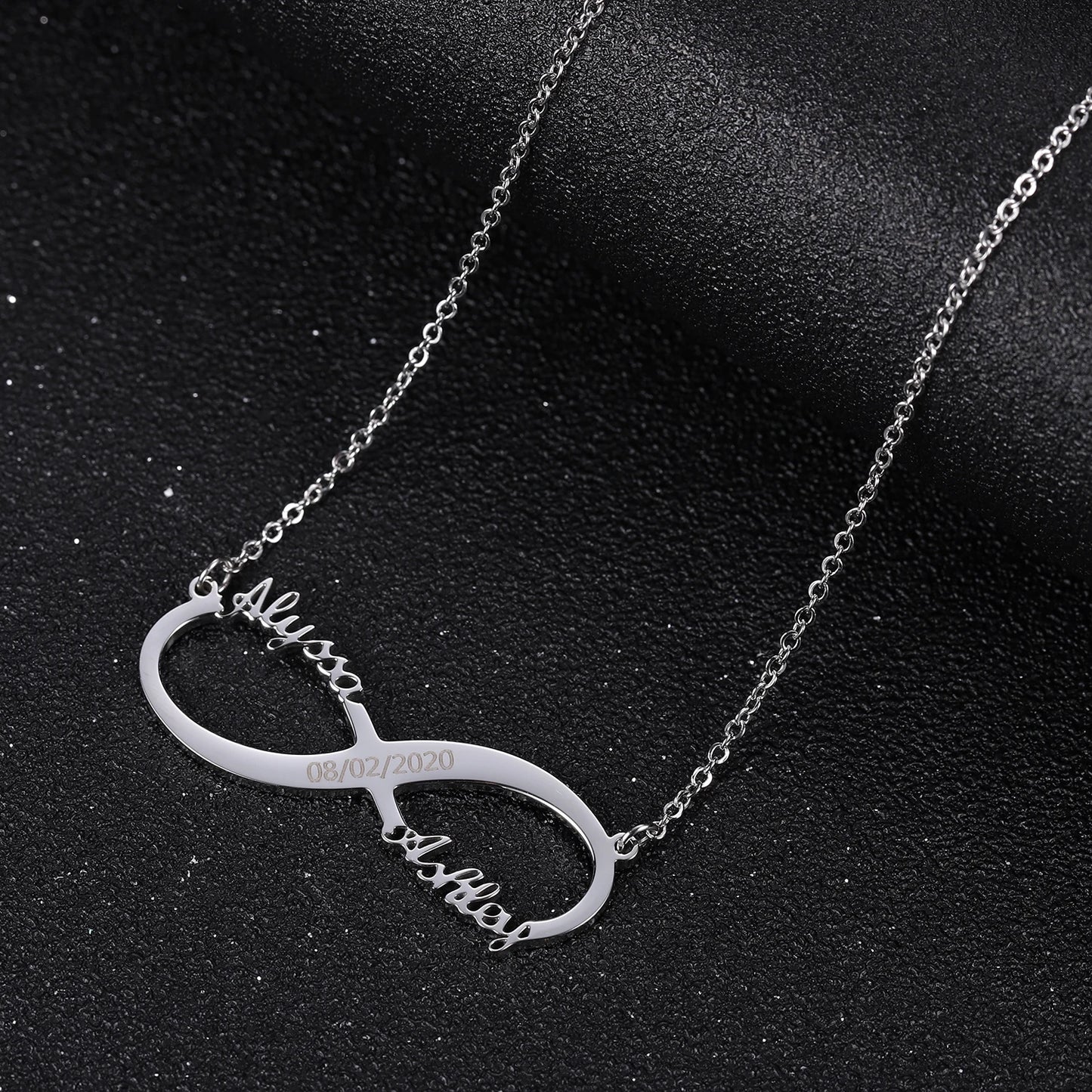 Personalized Infinity Pendant Necklace with Engraved Date