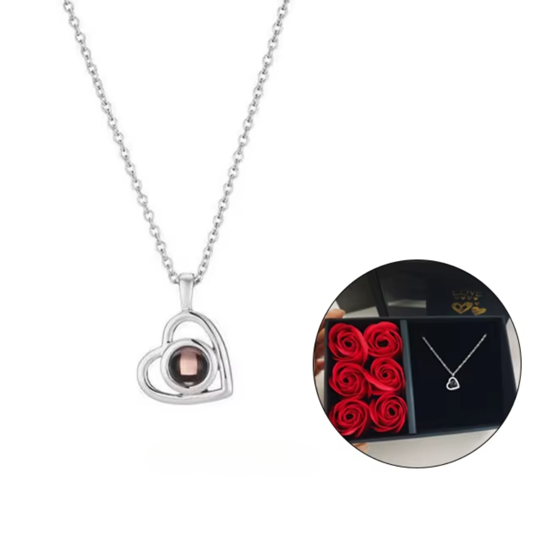 Personalized heart pendant necklace with photo projection