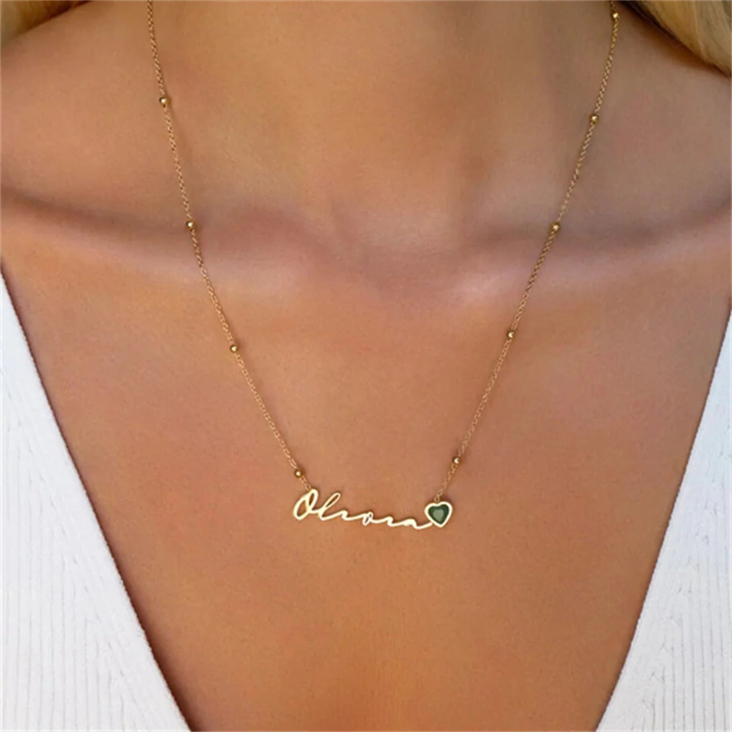 Personalized Birthstone Signature Name Necklace